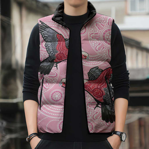 Pink Galah Aussie Aboriginal Sleeveless Puffer Jacket Soaring High - Aussie Hoodie