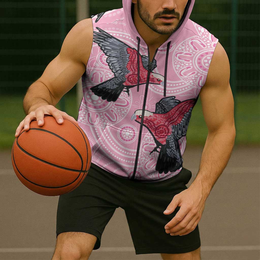 Pink Galah Aussie Aboriginal Sleeveless Zip Hoodie Soaring High LT7
