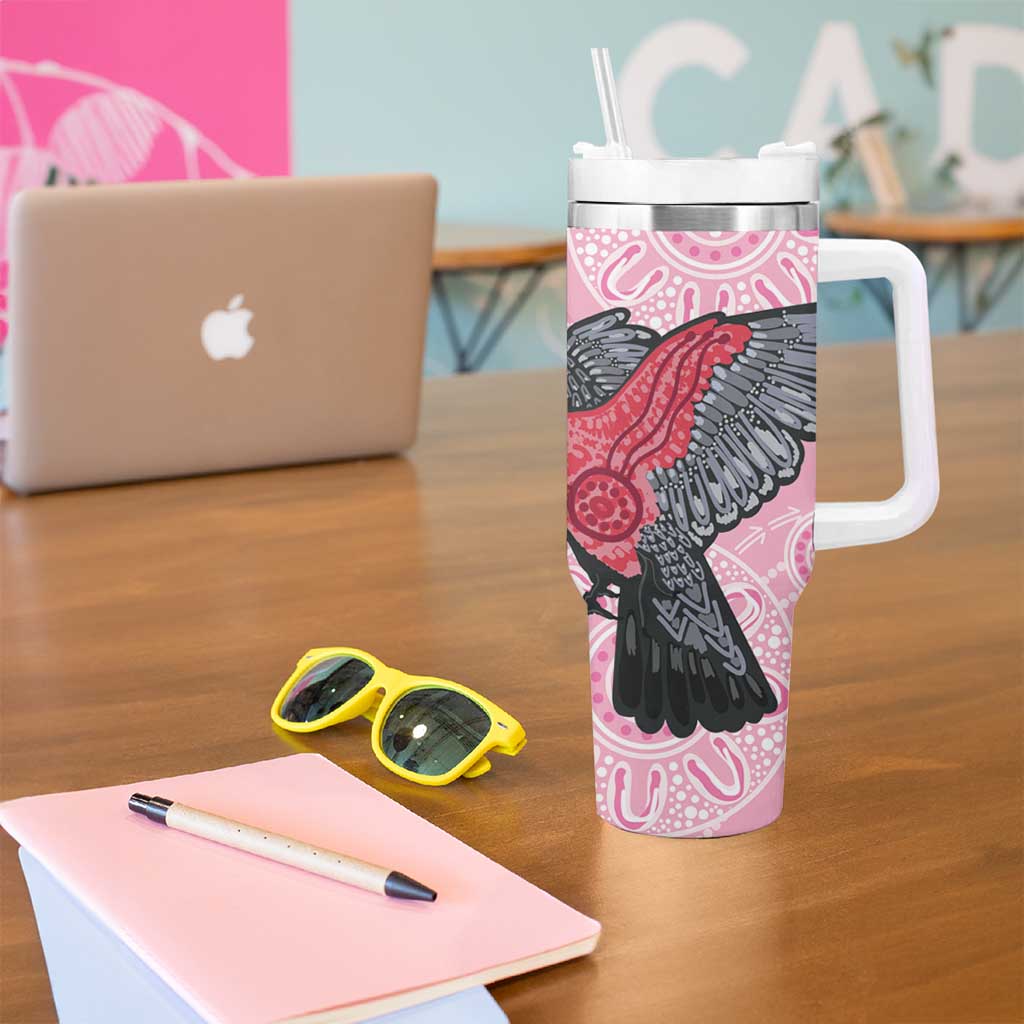 Pink Galah Aussie Aboriginal Tumbler With Handle Soaring High - Aussie Hoodie