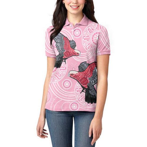 Pink Galah Aussie Aboriginal Women Polo Shirt Soaring High - Aussie Hoodie