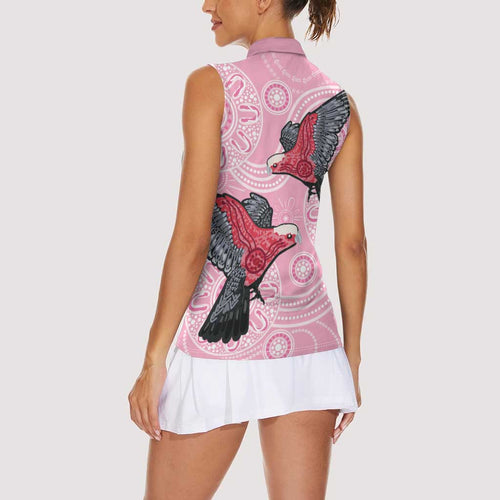 Pink Galah Aussie Aboriginal Women Sleeveless Polo Shirt Soaring High - Aussie Hoodie