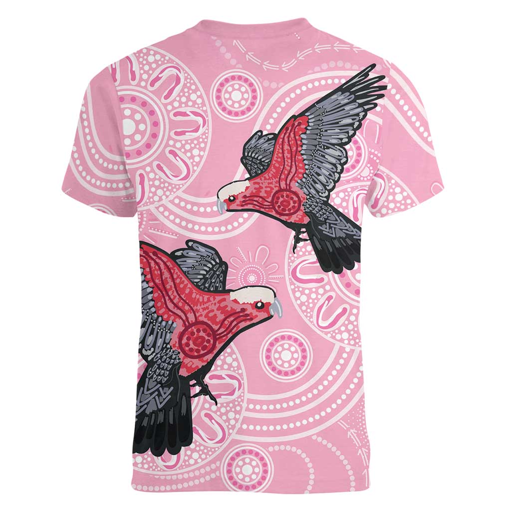 Pink Galah Aussie Aboriginal Women V-Neck T-Shirt Soaring High - Aussie Hoodie