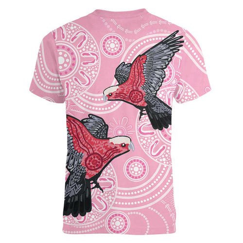 Pink Galah Aussie Aboriginal Women V-Neck T-Shirt Soaring High - Aussie Hoodie