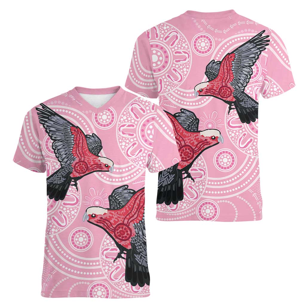 Pink Galah Aussie Aboriginal Women V-Neck T-Shirt Soaring High - Aussie Hoodie