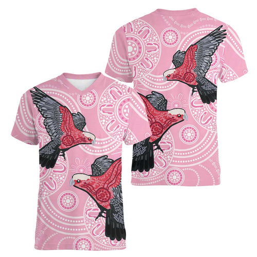Pink Galah Aussie Aboriginal Women V-Neck T-Shirt Soaring High - Aussie Hoodie