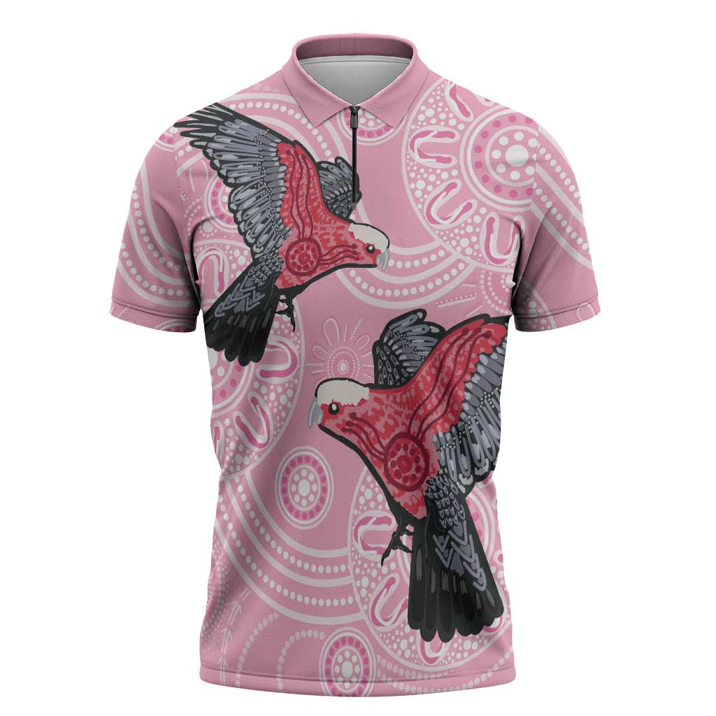 Pink Galah Aussie Aboriginal Zipper Polo Shirt Soaring High - Aussie Hoodie