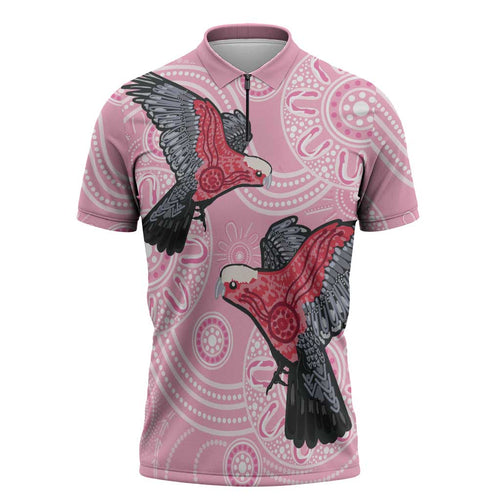 Pink Galah Aussie Aboriginal Zipper Polo Shirt Soaring High - Aussie Hoodie