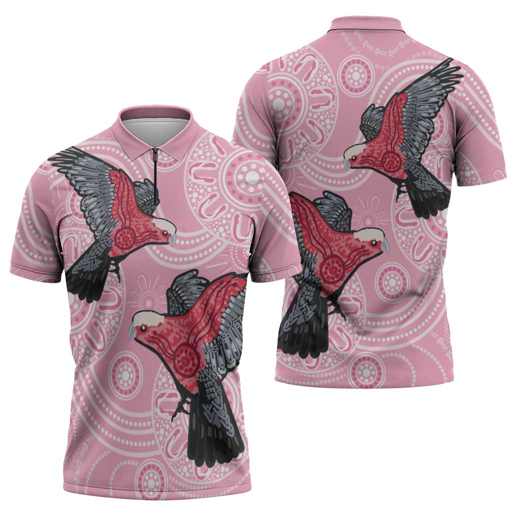 Pink Galah Aussie Aboriginal Zipper Polo Shirt Soaring High - Aussie Hoodie