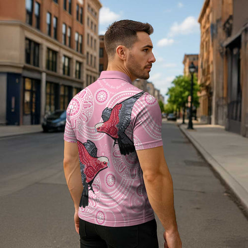 Pink Galah Aussie Aboriginal Zipper Polo Shirt Soaring High - Aussie Hoodie