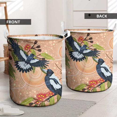 Magpies On Eucalyptus Australia Aboriginal Laundry Basket - Aussie Hoodie