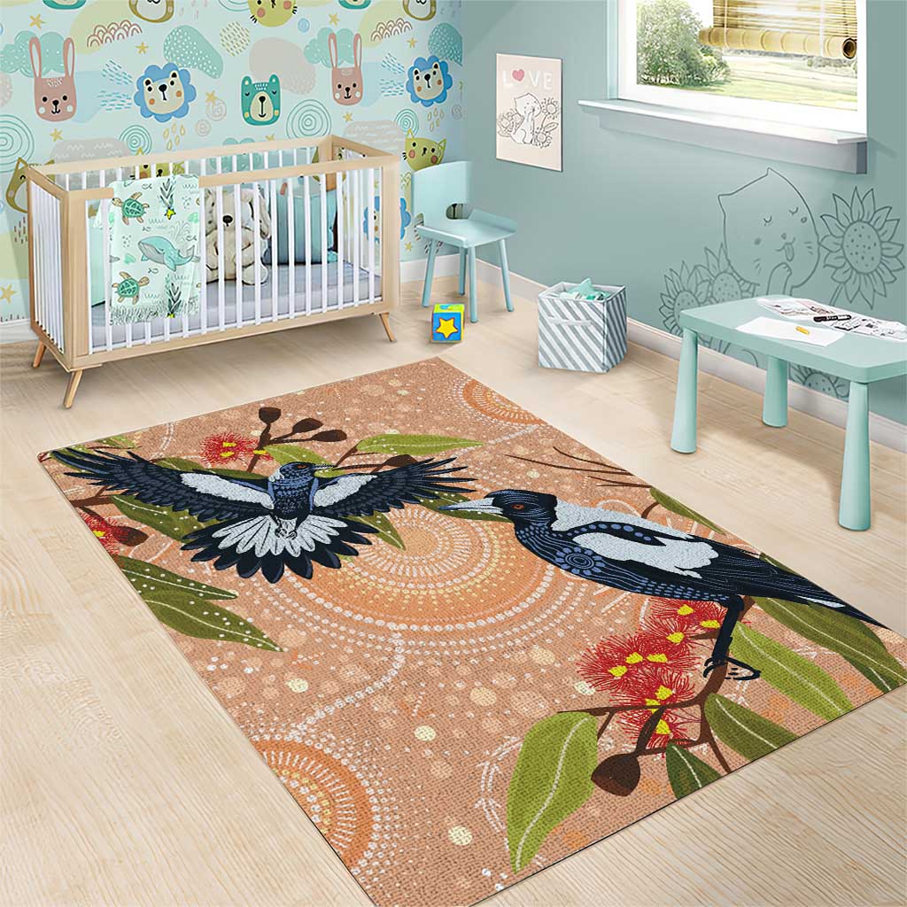 Magpies On Eucalyptus Australia Aboriginal Area Rug - Aussie Hoodie
