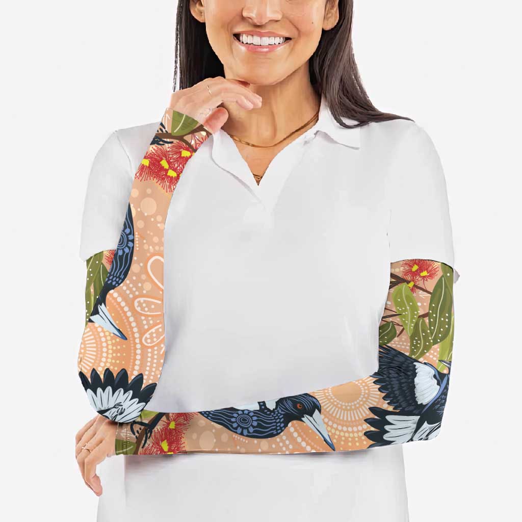 Magpies On Eucalyptus Australia Aboriginal Arm Sleeves - Aussie Hoodie