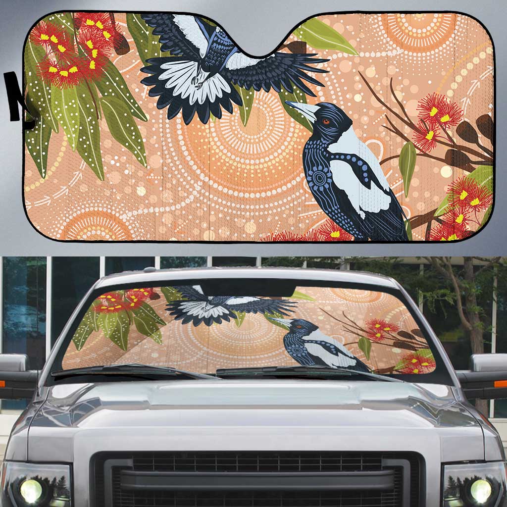 Magpies On Eucalyptus Australia Aboriginal Auto Sun Shade - Aussie Hoodie