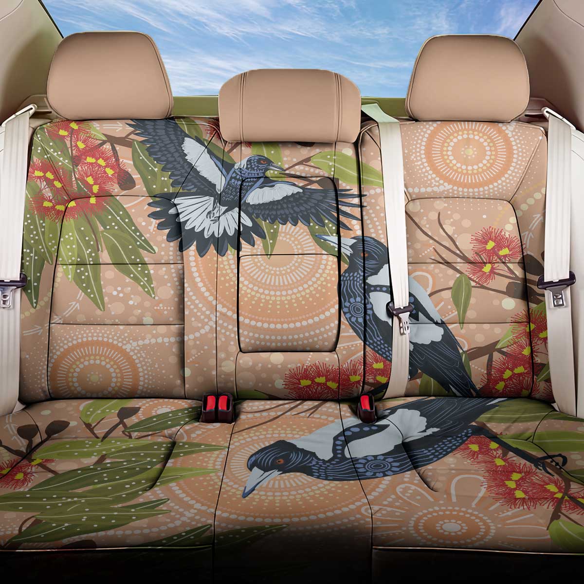 Magpies On Eucalyptus Australia Aboriginal Back Car Seat Cover - Aussie Hoodie