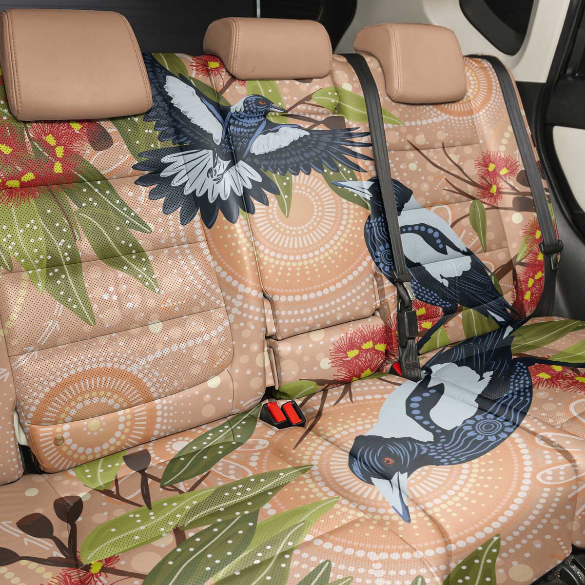 Magpies On Eucalyptus Australia Aboriginal Back Car Seat Cover - Aussie Hoodie
