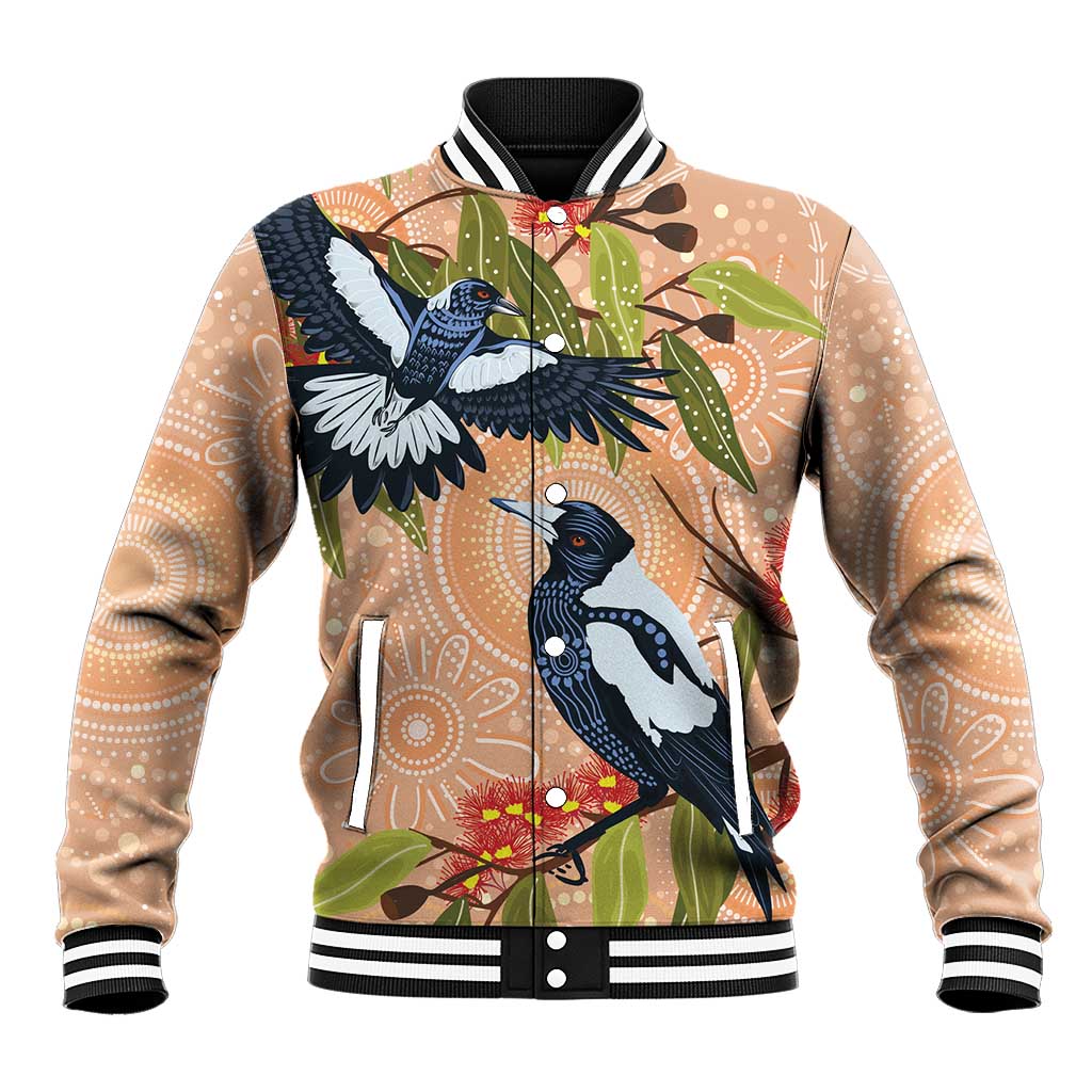 Magpies On Eucalyptus Australia Aboriginal Baseball Jacket - Aussie Hoodie
