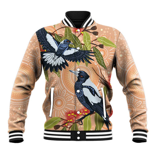 Magpies On Eucalyptus Australia Aboriginal Baseball Jacket - Aussie Hoodie