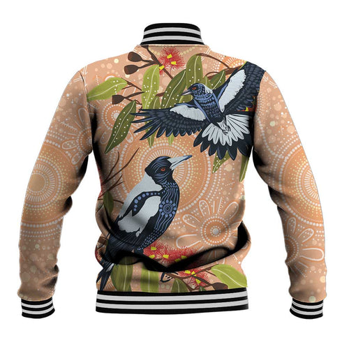 Magpies On Eucalyptus Australia Aboriginal Baseball Jacket - Aussie Hoodie