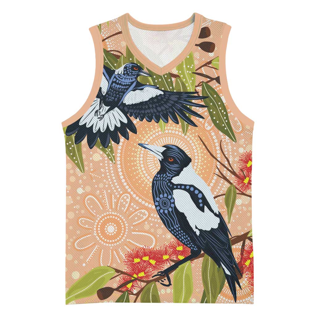 Magpies On Eucalyptus Australia Aboriginal Basketball Jersey - Aussie Hoodie