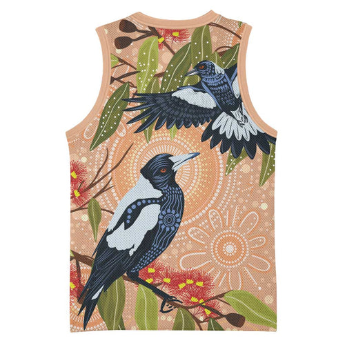 Magpies On Eucalyptus Australia Aboriginal Basketball Jersey - Aussie Hoodie