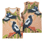 Magpies On Eucalyptus Australia Aboriginal Basketball Jersey - Aussie Hoodie
