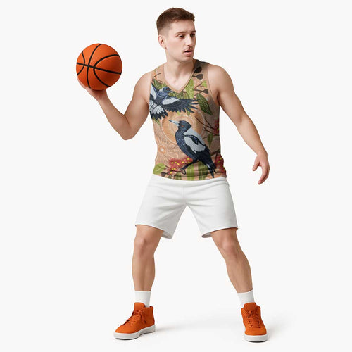 Magpies On Eucalyptus Australia Aboriginal Basketball Jersey - Aussie Hoodie