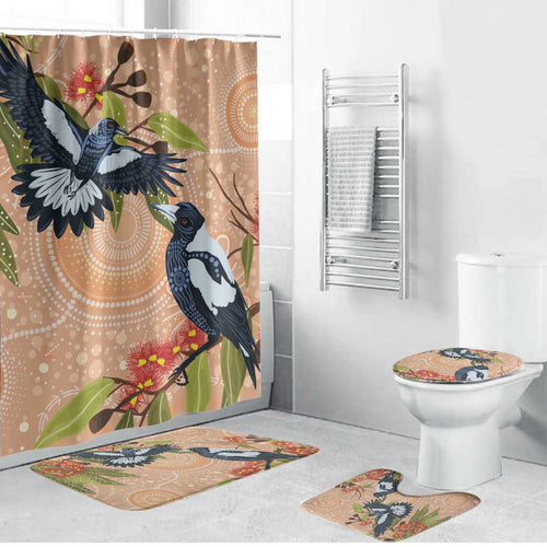 Magpies On Eucalyptus Australia Aboriginal Bathroom Set - Aussie Hoodie