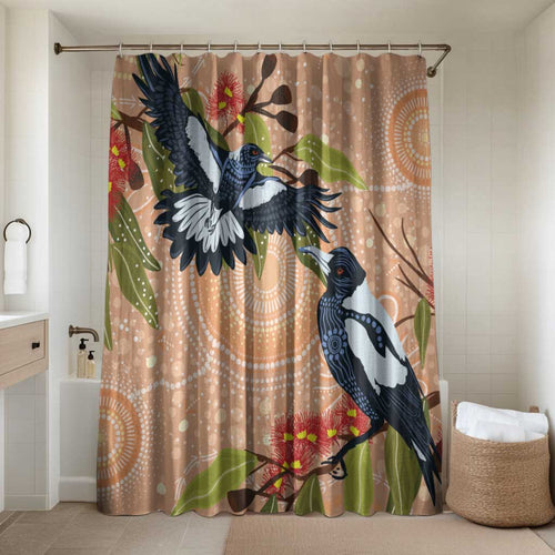 Magpies On Eucalyptus Australia Aboriginal Bathroom Set - Aussie Hoodie