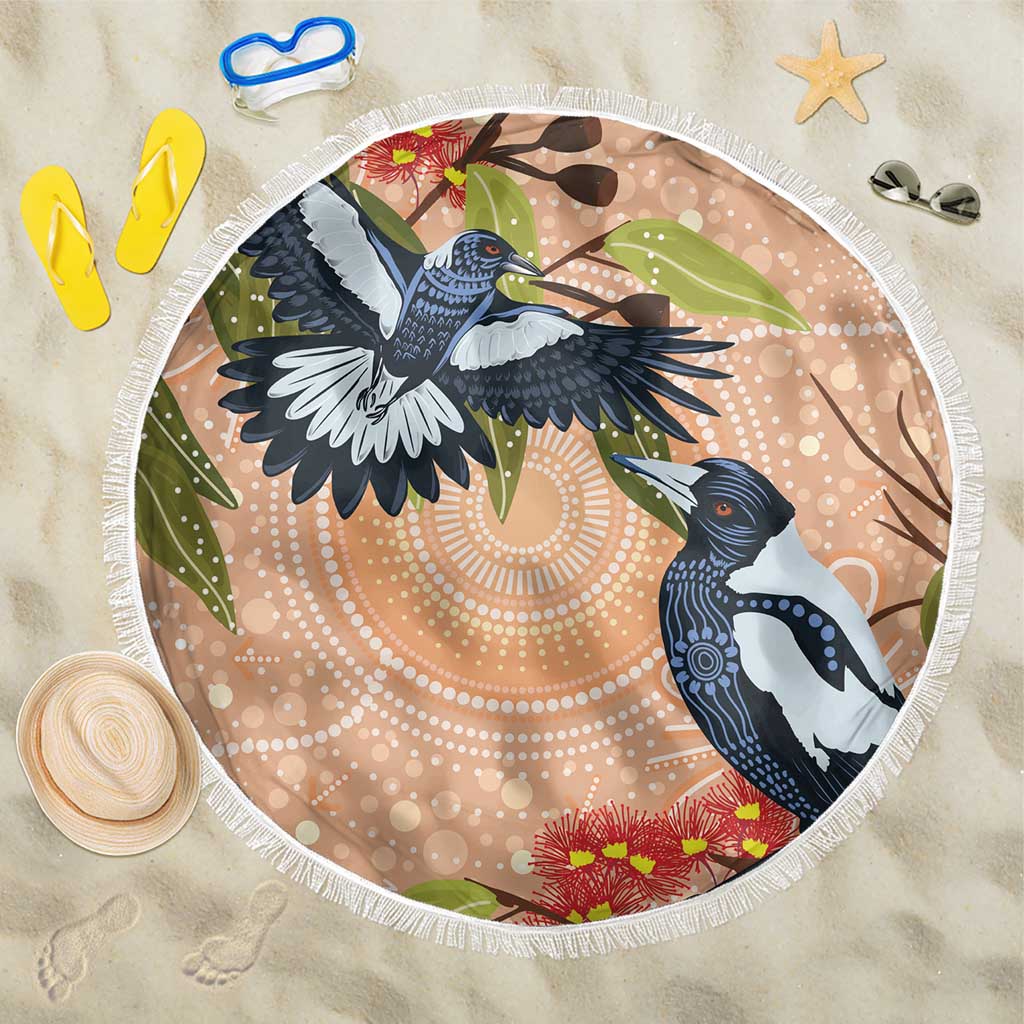 Magpies On Eucalyptus Australia Aboriginal Beach Blanket - Aussie Hoodie