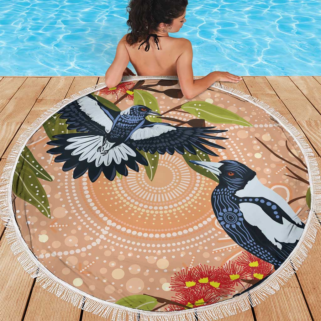 Magpies On Eucalyptus Australia Aboriginal Beach Blanket - Aussie Hoodie