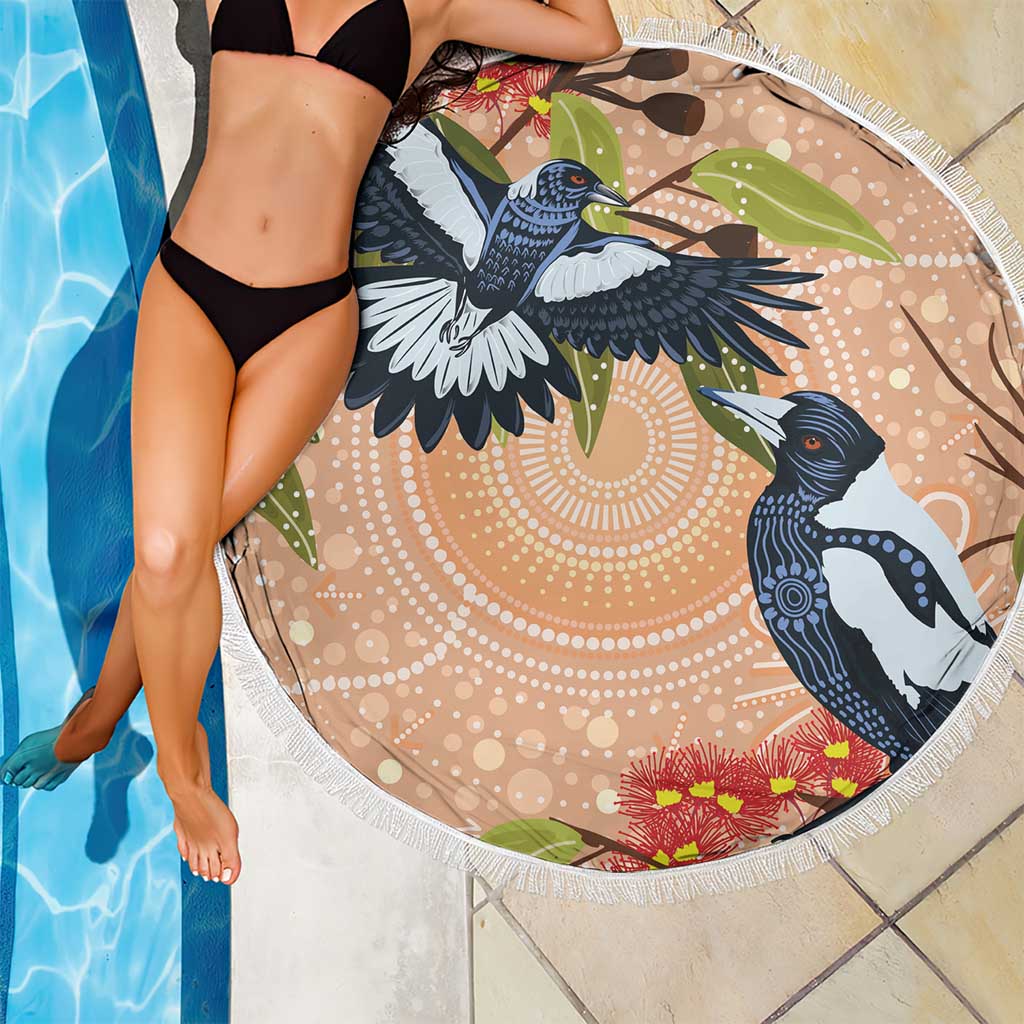Magpies On Eucalyptus Australia Aboriginal Beach Blanket - Aussie Hoodie