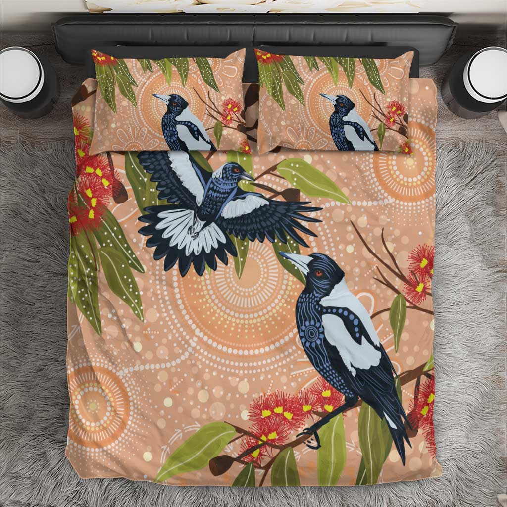 Magpies On Eucalyptus Australia Aboriginal Bedding Set - Aussie Hoodie