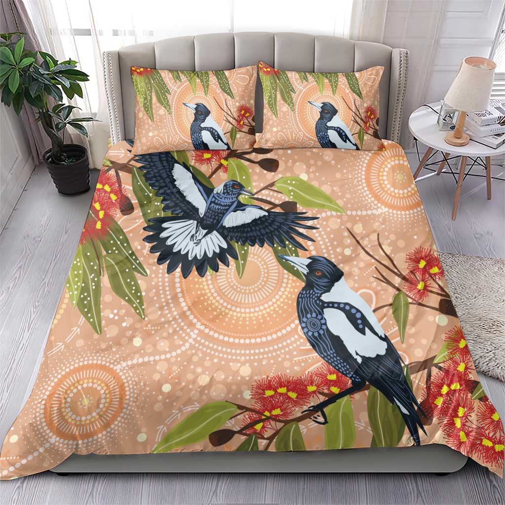 Magpies On Eucalyptus Australia Aboriginal Bedding Set - Aussie Hoodie