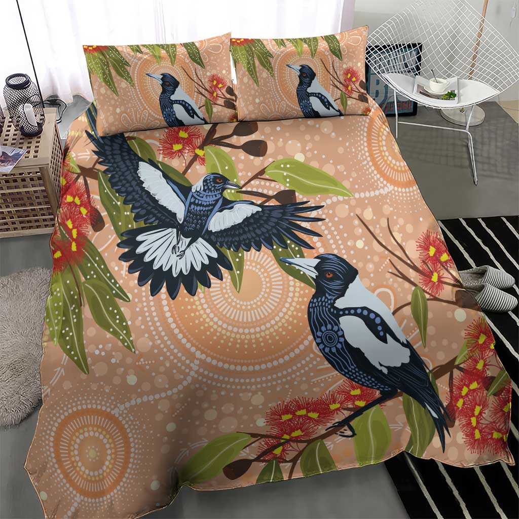 Magpies On Eucalyptus Australia Aboriginal Bedding Set - Aussie Hoodie