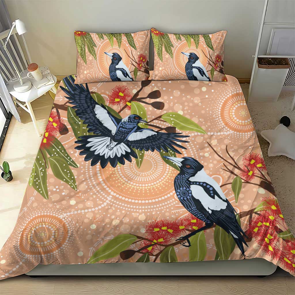 Magpies On Eucalyptus Australia Aboriginal Bedding Set - Aussie Hoodie