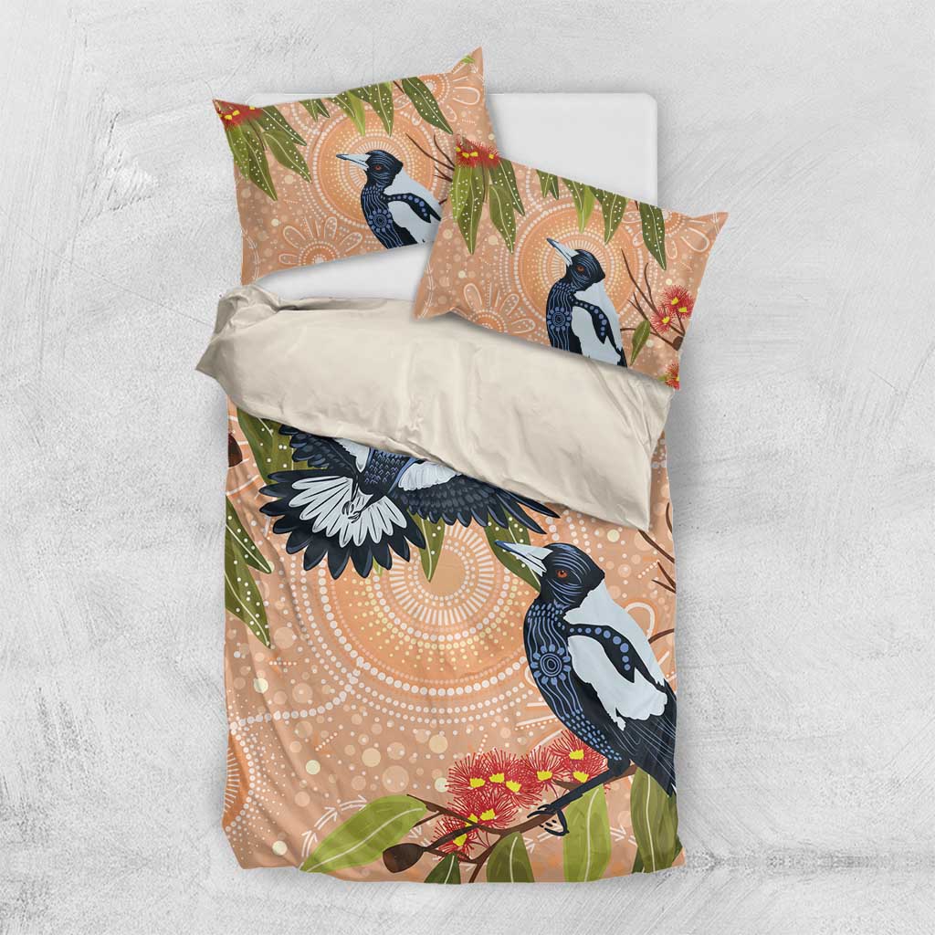 Magpies On Eucalyptus Australia Aboriginal Bedding Set - Aussie Hoodie