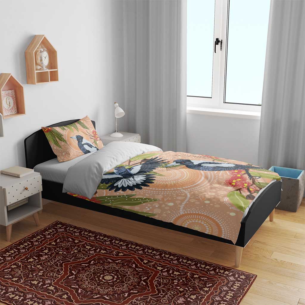 Magpies On Eucalyptus Australia Aboriginal Bedding Set - Aussie Hoodie