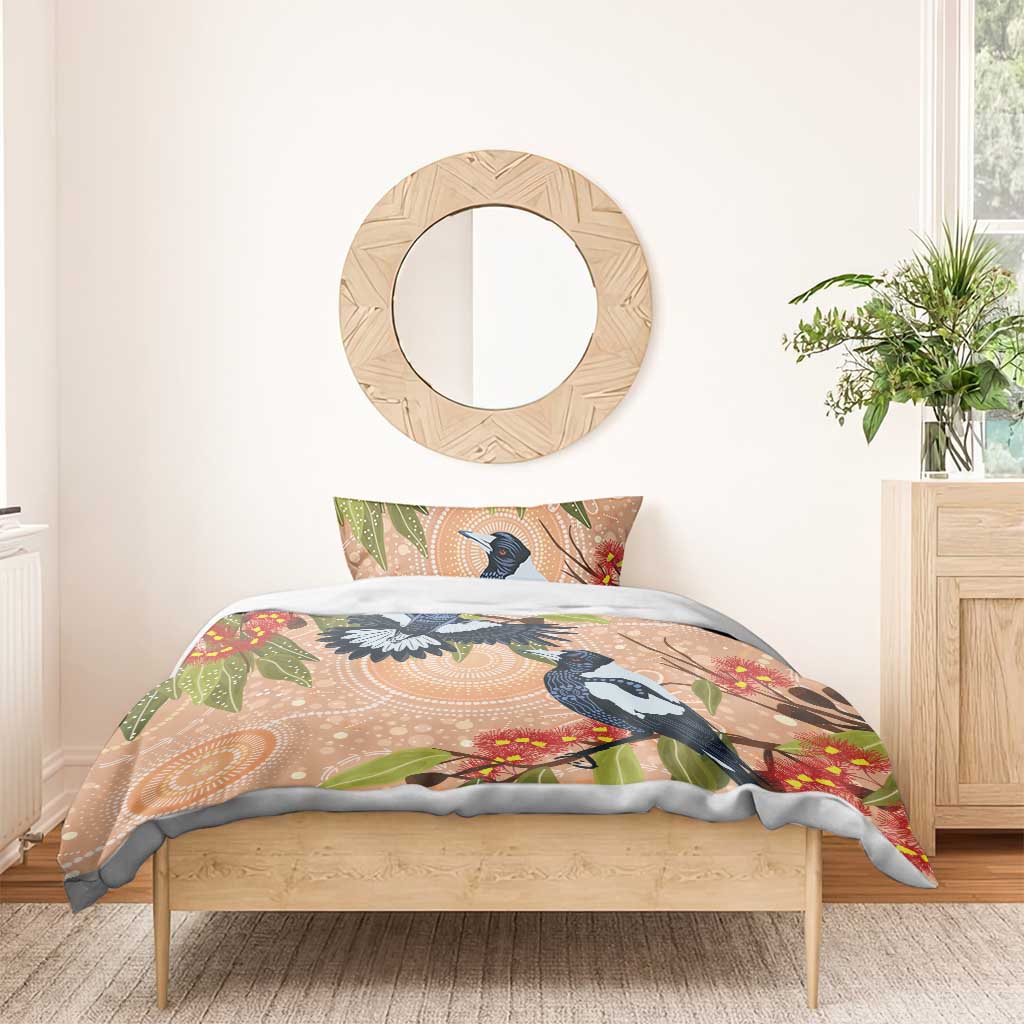Magpies On Eucalyptus Australia Aboriginal Bedding Set - Aussie Hoodie