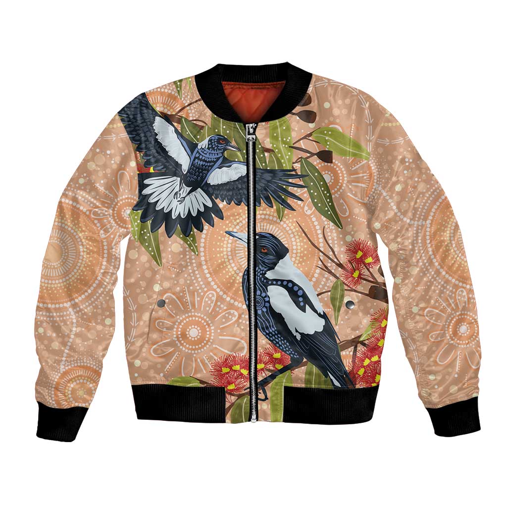 Magpies On Eucalyptus Australia Aboriginal Bomber Jacket - Aussie Hoodie