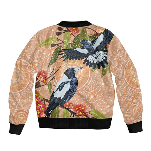 Magpies On Eucalyptus Australia Aboriginal Bomber Jacket - Aussie Hoodie