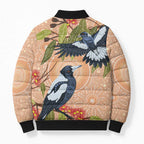 Magpies On Eucalyptus Australia Aboriginal Bomber Puffer Jacket - Aussie Hoodie