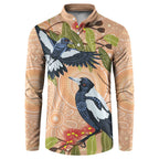Magpies On Eucalyptus Australia Aboriginal Button Sweatshirt - Aussie Hoodie