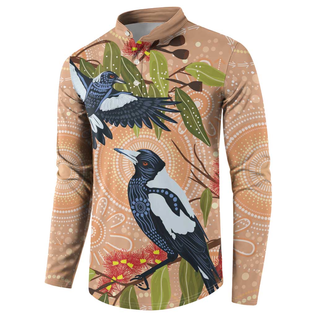 Magpies On Eucalyptus Australia Aboriginal Button Sweatshirt - Aussie Hoodie