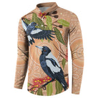Magpies On Eucalyptus Australia Aboriginal Button Sweatshirt - Aussie Hoodie