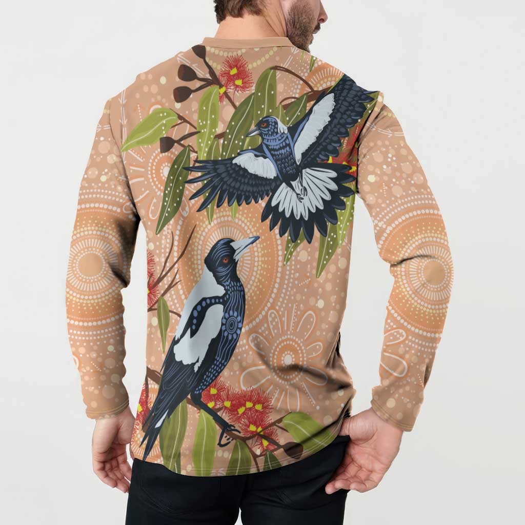 Magpies On Eucalyptus Australia Aboriginal Button Sweatshirt - Aussie Hoodie