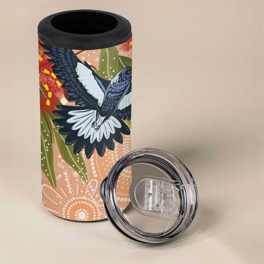 Magpies On Eucalyptus Australia Aboriginal 4 in 1 Can Cooler Tumbler - Aussie Hoodie