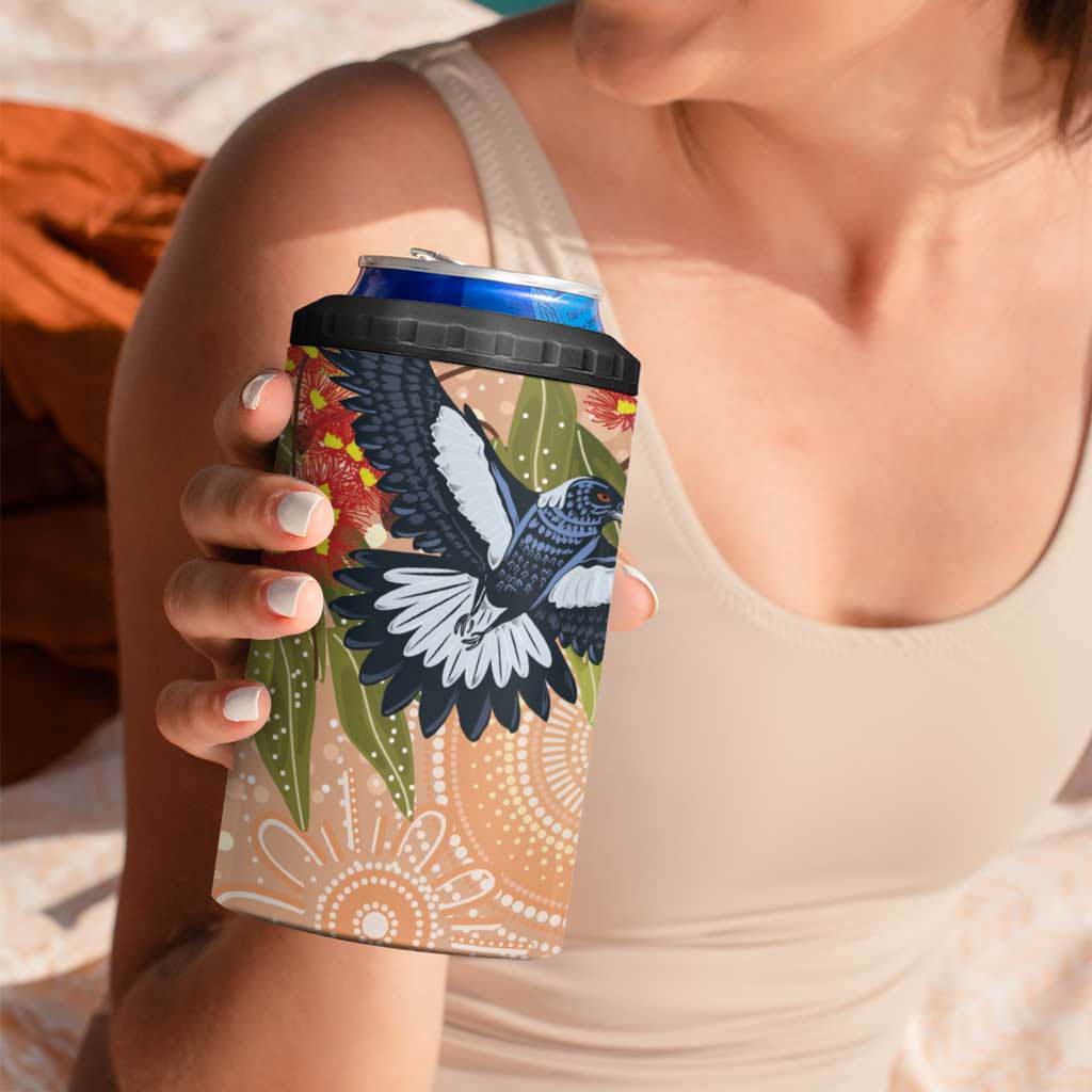 Magpies On Eucalyptus Australia Aboriginal 4 in 1 Can Cooler Tumbler - Aussie Hoodie