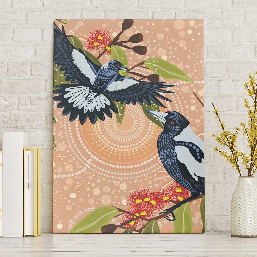 Magpies On Eucalyptus Australia Aboriginal Canvas Wall Art - Aussie Hoodie
