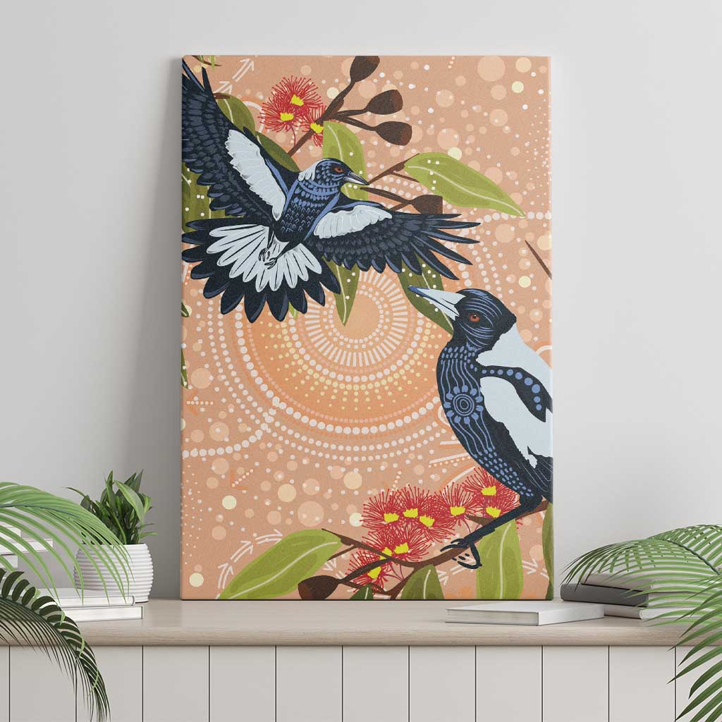 Magpies On Eucalyptus Australia Aboriginal Canvas Wall Art - Aussie Hoodie