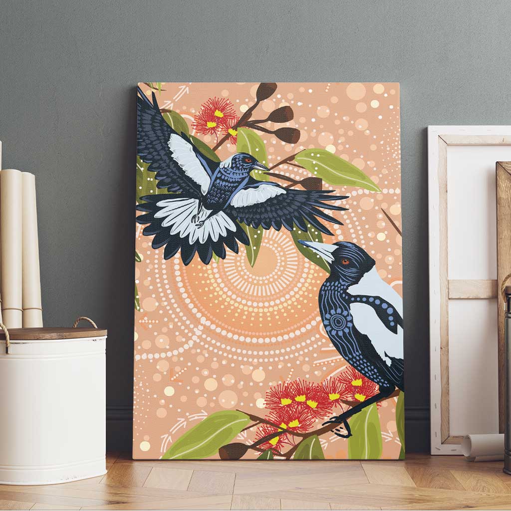 Magpies On Eucalyptus Australia Aboriginal Canvas Wall Art - Aussie Hoodie